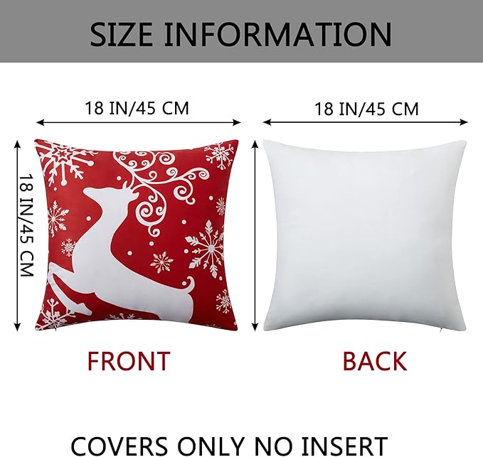 NANAN Christmas Pillow Covers 18x18 Inch Set of 4 Decorative Farmhouse Throw Pillow Covers Holiday Rustic Pillow Cases for Sofa Couch Home Decor Christmas Decorations Xmas Cushion Covers