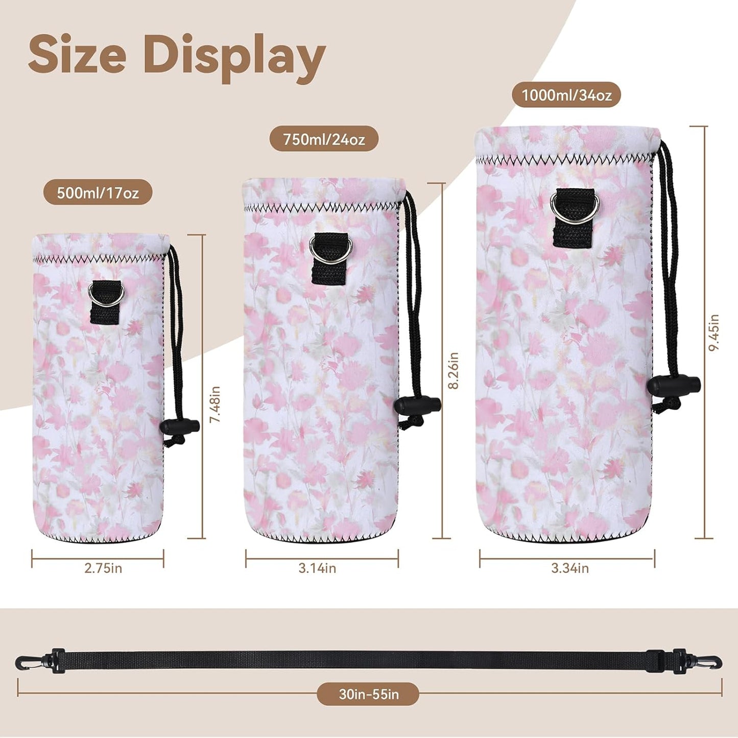 AUPET Water Bottle Sling Bag Carrier Crossbody Sleeve,Insulated Neoprene Bottle Case Holder Pouch Cover 500ML/17oz with Shoulder Strap for Walking Women Men