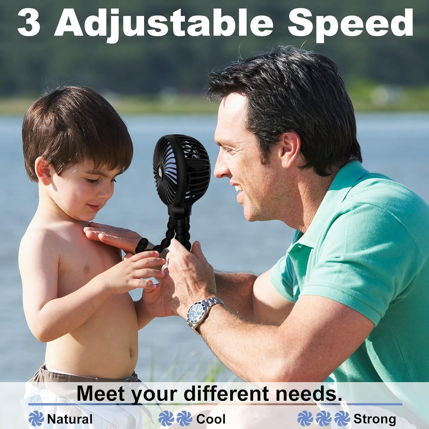 TRELC Mini Stroller Fan, 19H Ultra-long Battery Life, Personal Handheld Clip on Portable Rechargeable Fan with Flexible Tripod, Gift for Children Baby Office Room Car Travel BBQ Gym (Black)