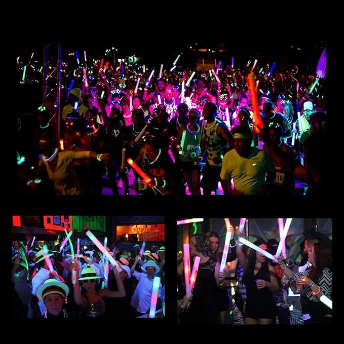 Foam Glow Sticks Bulk 60 Pack,3 Modes Flashing LED Light Sticks Glow in The Dark Party Supplies Light Up Toys for Parties Wedding Birthday Concert Christmas Halloween