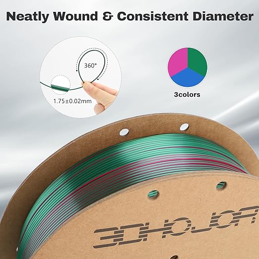 Silk PLA Filament 1.75mm Red Green Blue Triple Color PLA 3D Printer Filament 3 in 1 Coextrusion 1KG Spool(2.2lbs) 3D Printing Filament Dimensional Accuracy +/- 0.03mm