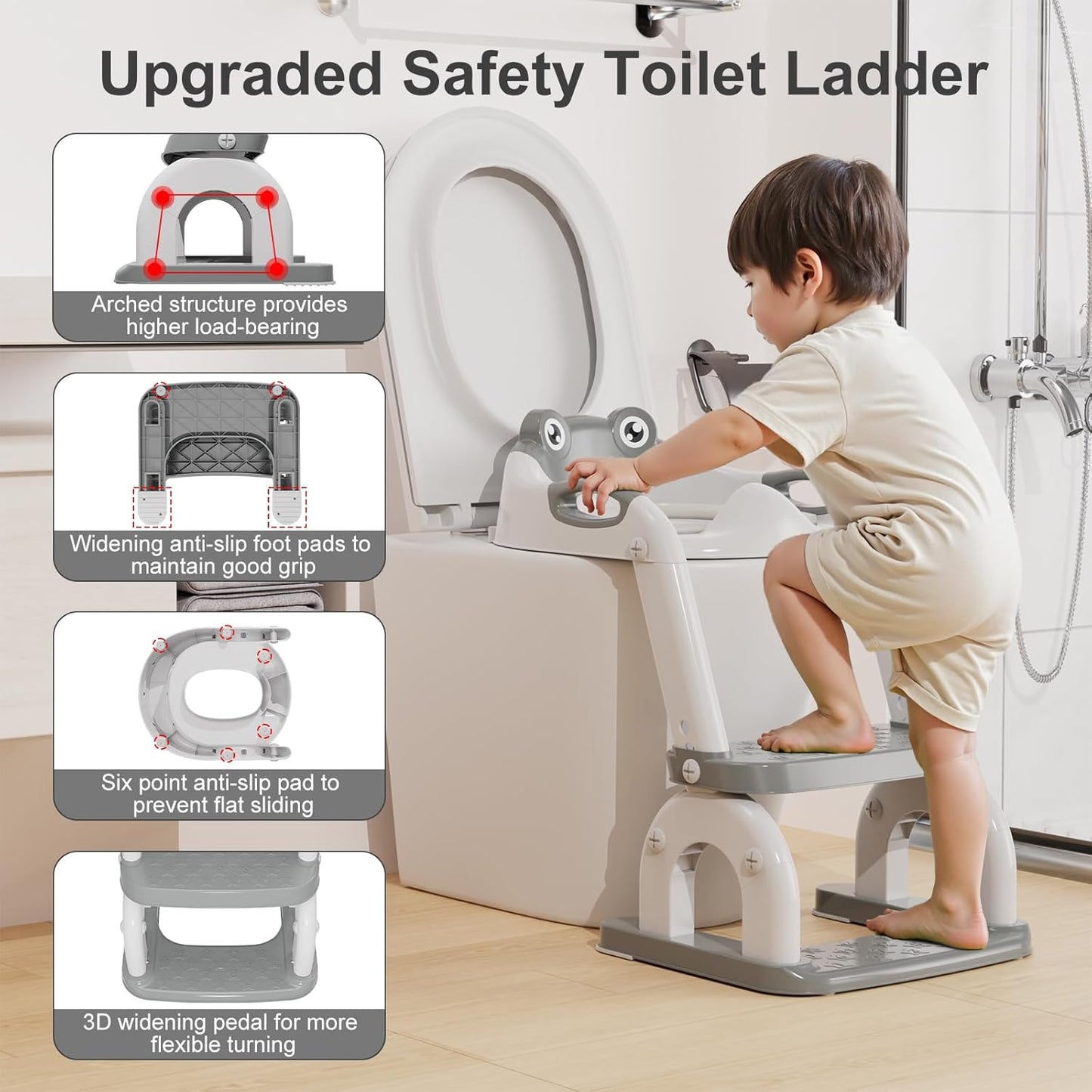 Potty Training Seat with Step Stool Ladder, Upgraded 2-in-1 Toddler Potty Training Toilet Seat with Non-Slip Step Splash Guard Handles and Waterproof Cushion, Toddler Potty Seat for Kids Boys Girls