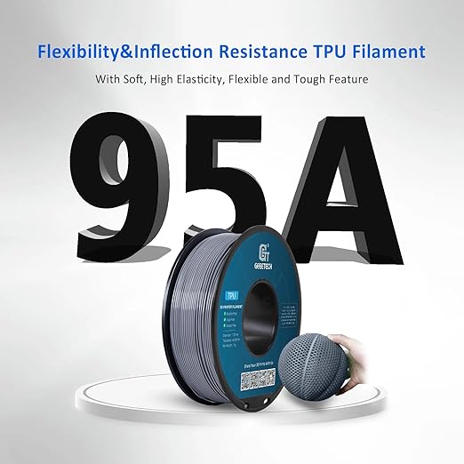 Geeetech TPU Filament 1.75mm, Shore 95A Flexible 3D Printer Filament with High Elasticity, 1KG (2.2lbs) Spool, Dimensional Accuracy ±0.03mm, Fits Most FDM Printers (Clear Silver)