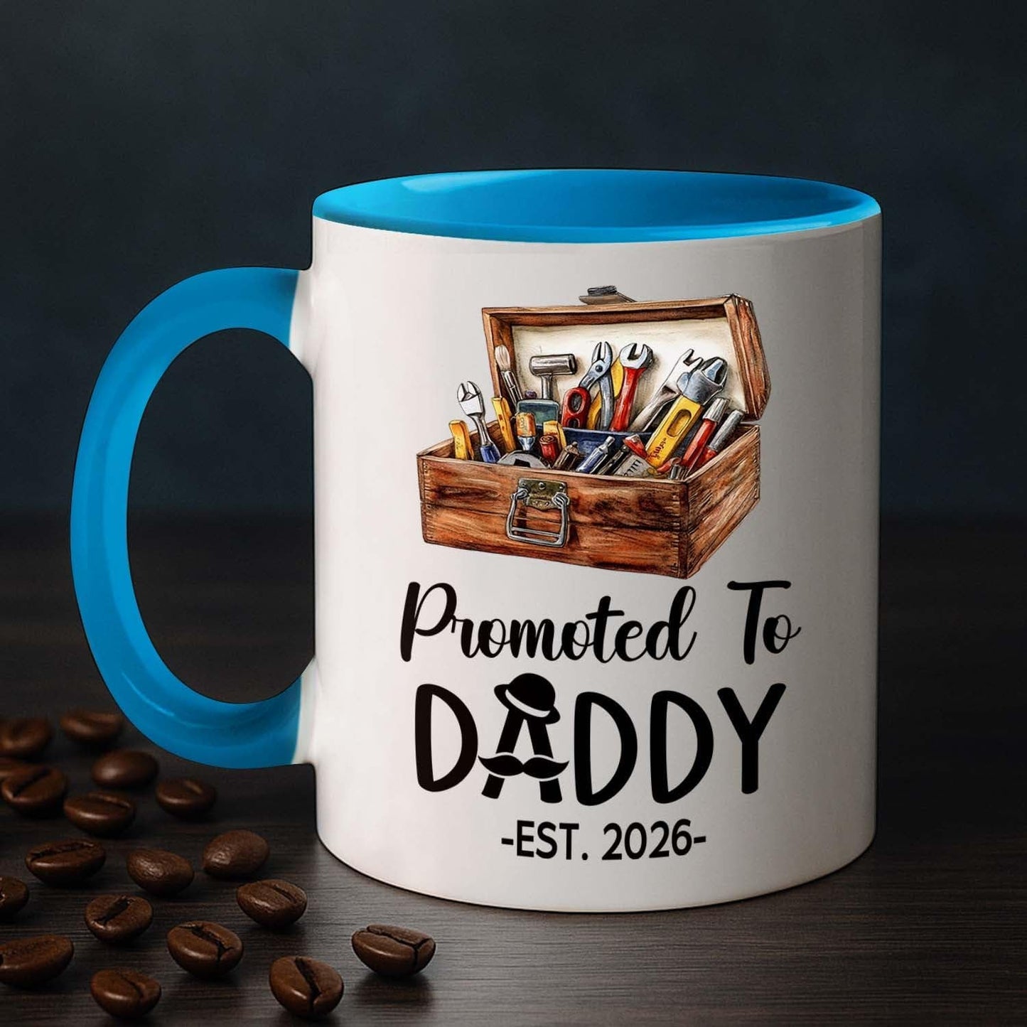 Customized Promoted To Daddy Ceramic Coffee Mug Gift For Daddy Grandpa Father EST 2026, Personalized Dad Accent Mug With Name & Year, First Time Dad White Coffee Cup, Future Papa Travel Mug 11Oz 15Oz