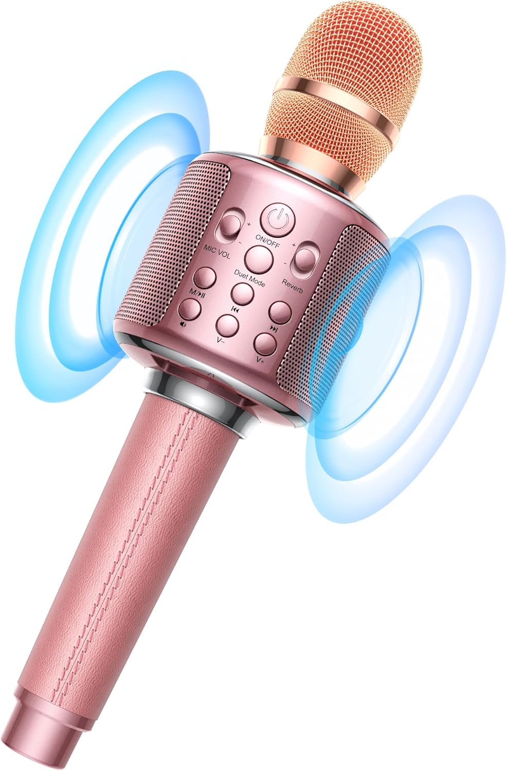 Wireless Bluetooth Karaoke Microphone, Built-in Loud Speaker for 10H Playback, Add Reverb/Duet Mode/Earbuds Monitoring, Portable Karaoke Machine for Entertainment & Singing Practice (Rose Gold)