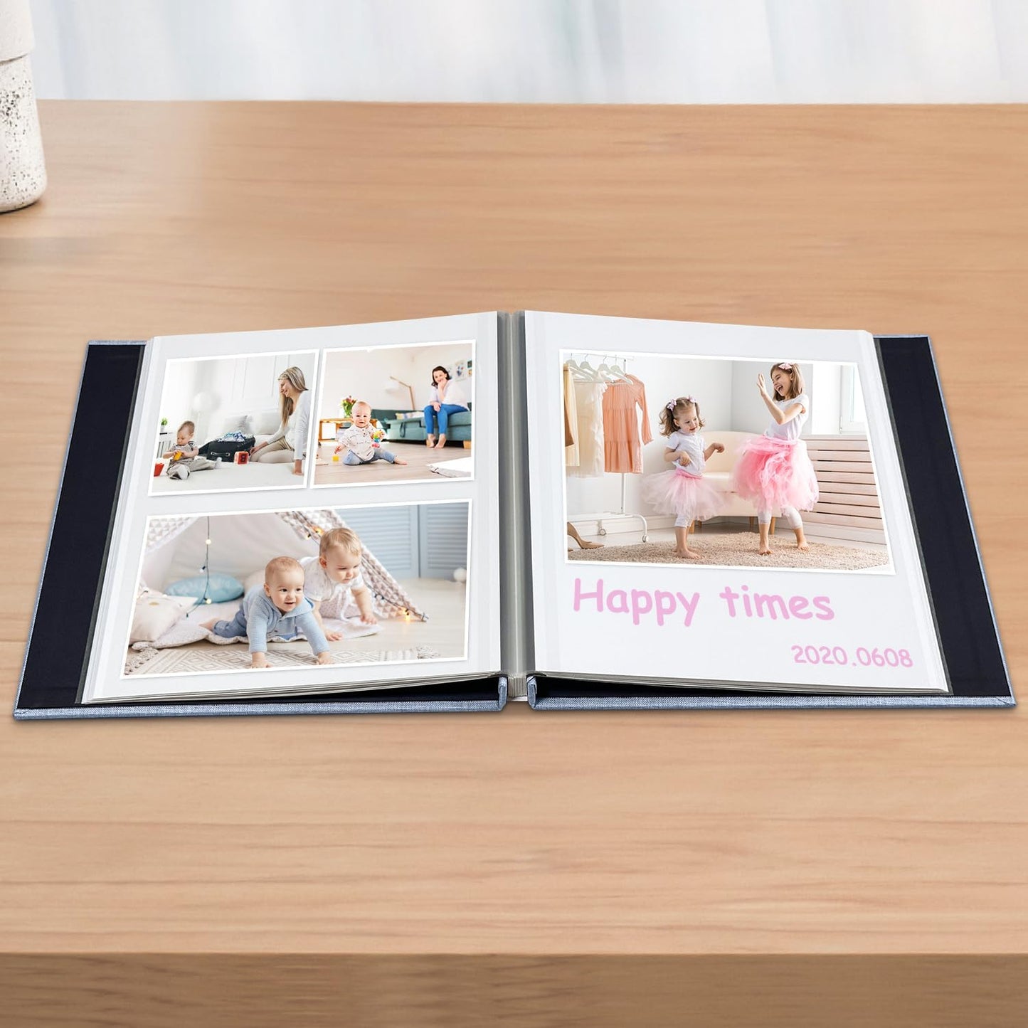 Large Photo Album Self Adhesive Scrapbook Album for 4×6 5×7 8×10 Pictures DIY Magnetic Linen Cover Album 60 Pages for Family Wedding Gifts with Metal Pen and Plastic Board