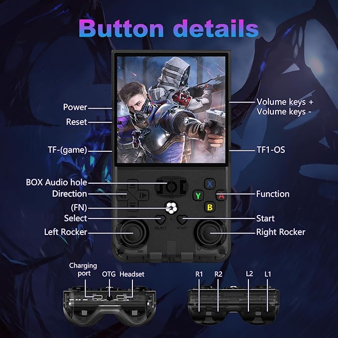 R36MAX Retro Handheld Game Console, 4.0 Inch 720x720 IPS Screen, Built-in 18,000+ Classic Game, Portable Hand Held Open Source Linux System, 4000mAh Battery Retro Gaming Console (Black 64GB)