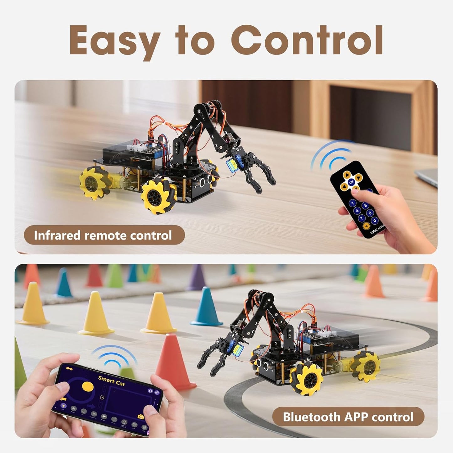 Robotics for Kids Ages 8-12, ACEBOTT Smart Robot Arm Car Kit with 5DOF, STEM Toys for Boys Age 8-12, ESP32 Arduino/Python Coding, App & Remote Control, STEM Gift for Teens & Adults