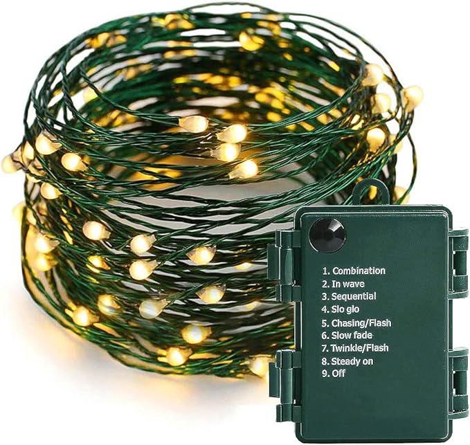 Battery Operated Starry Lights - 18FT 50 Micro LEDs, Warm White, Waterproof, Christmas Tree, Wreath, DIY Wedding