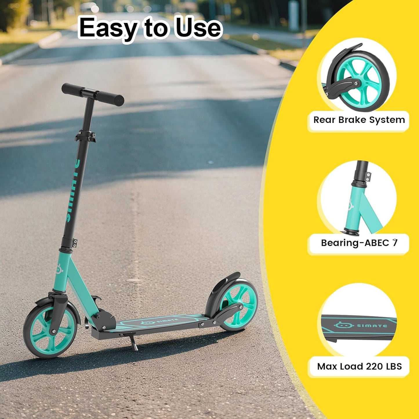 Kick Scooter for Kids Teens & Adults, 4 Adjustable Heights, 8IN All Terrain Big Wheels, Foldable and Lightweight, Gifts for Girls Boys