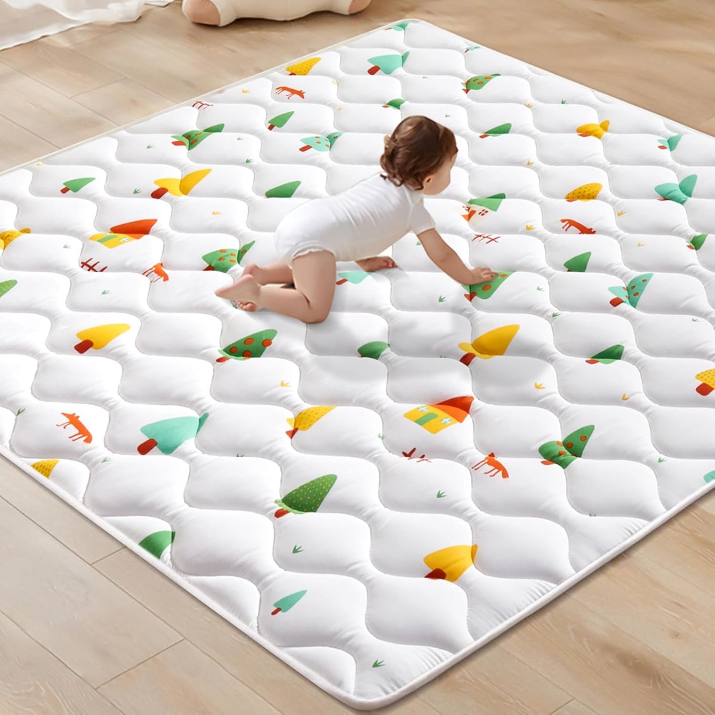 Odorless Premium Foam Baby Play Mat 59" x 59", Soft Microfiber Fabric Crawling Mat for Floor- Comfortable and Hypoallergenic, Non-Slip Cushioned Floor Playpen mat for Infants,Babies,Toddlers