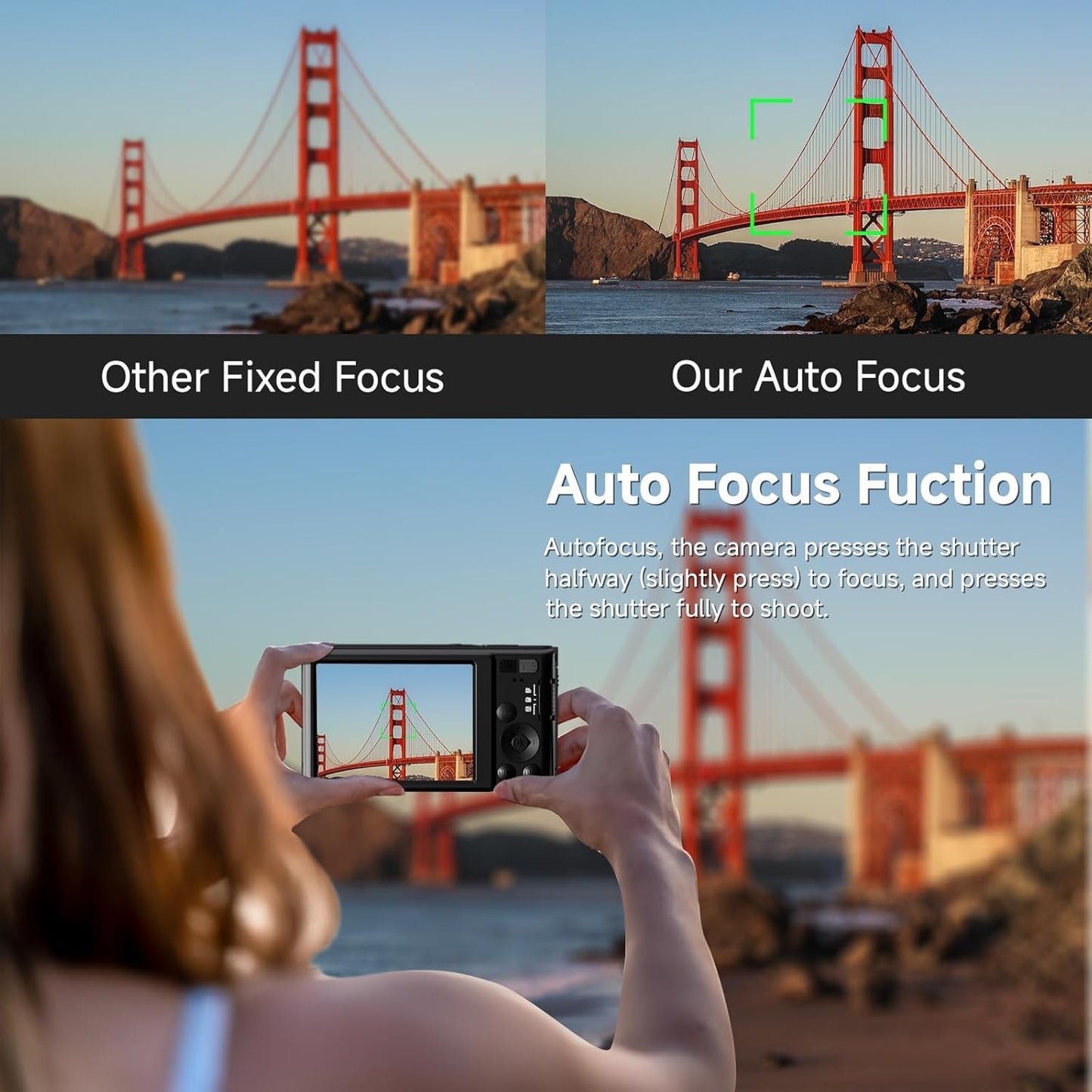 Digital Camera 4K, Upgrade Black Cameras for Teens, Autofocus Digital Point and Shoot Camera for Kids with 16X Zoom, 64GB SD Card, Compact Small Camera for Boys Girls Teens Kids Gift