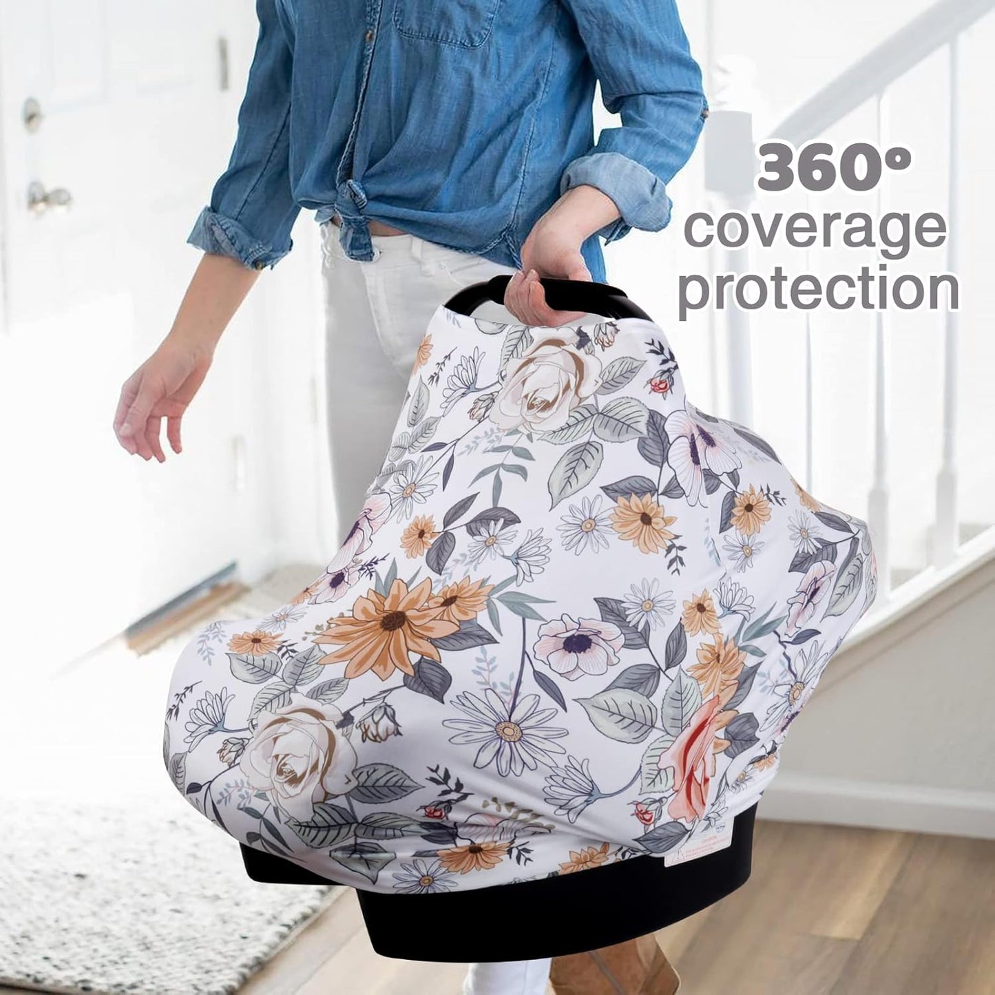 Rquite All-in-1 Car Seat Cover Baby, Carseat Covers for Girl Boy, Stretchy Soft Infant Car Seat Cover, Multi-use Baby Carrier Cover, Car Seat Canopy, Stroller Sun Shade, Nursing Breastfeeding Cover