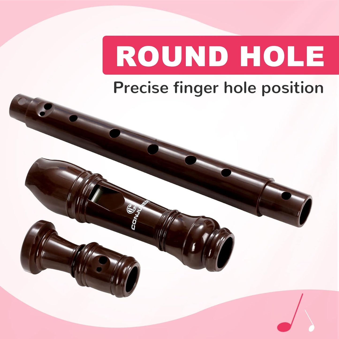 Soprano Recorder Instrument for Beginners Student - German Fingering 8 Hole Flute ABS Descant Recorders 3pcs Removable with Cleaning Rod and Storage Bag, Brown