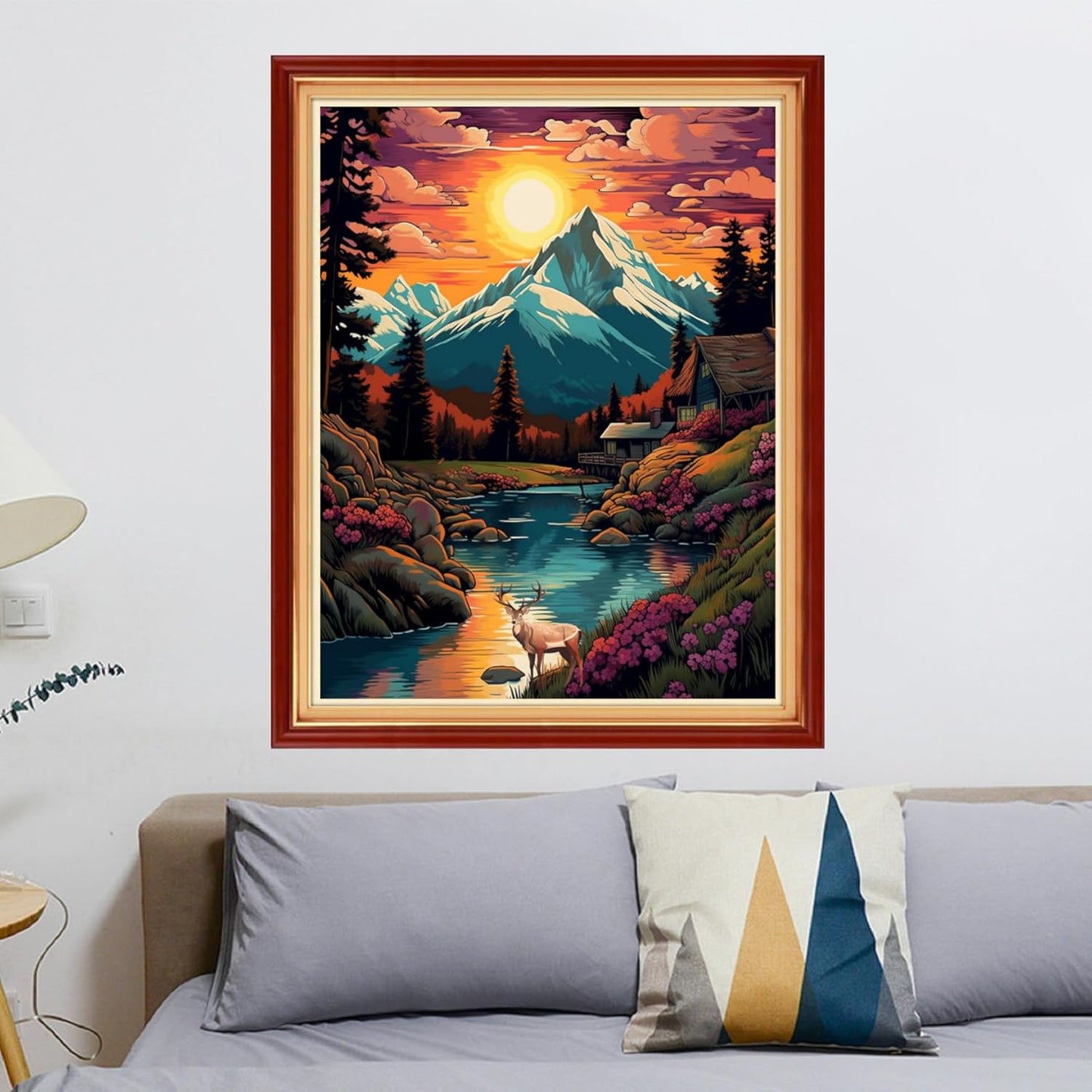 Stamped Cross Stitch Kits - Beach Night Landscape Counted Cross Stitch Kits for Beginners Adults Needlepoint Cross-Stitch Patterns-Sunrise Over Mountains and Rivers 16x20 inchs