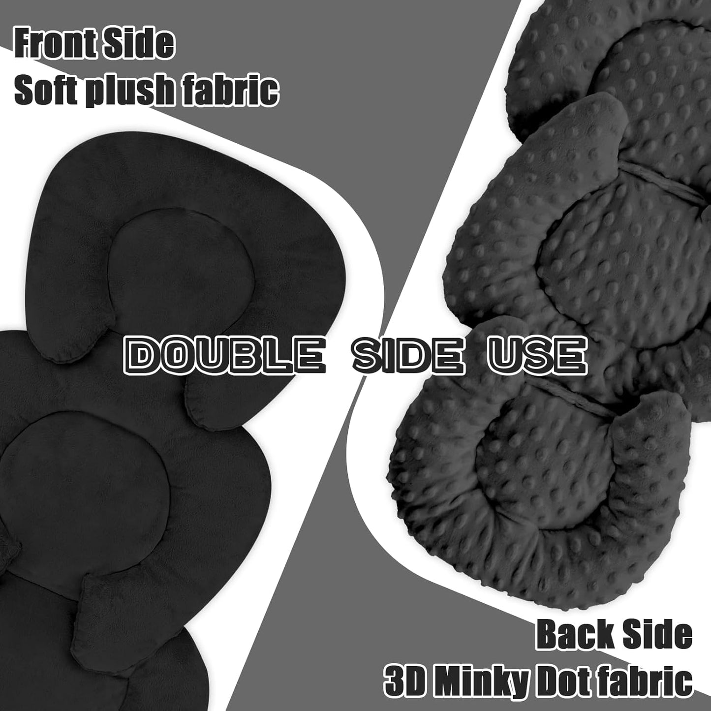 Infant Car Seat Insert Head and Body Support, GFU Reversible Newborn Insert for Carseat with Strap Pads, Soft Stroller Cushion Pillow Insert for Boys and Girls, Fits for Stroller, Swing, Black