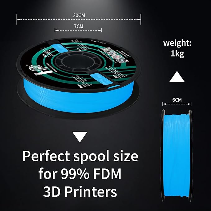 Glow in The Dark PLA Filament, 3D Printer Filament, PLA Filament 1.75mm Dimensional Accuracy +/- 0.02mm, 1KG Spool (2.2 lbs), Fit Most FDM Printer (Glow Blue)