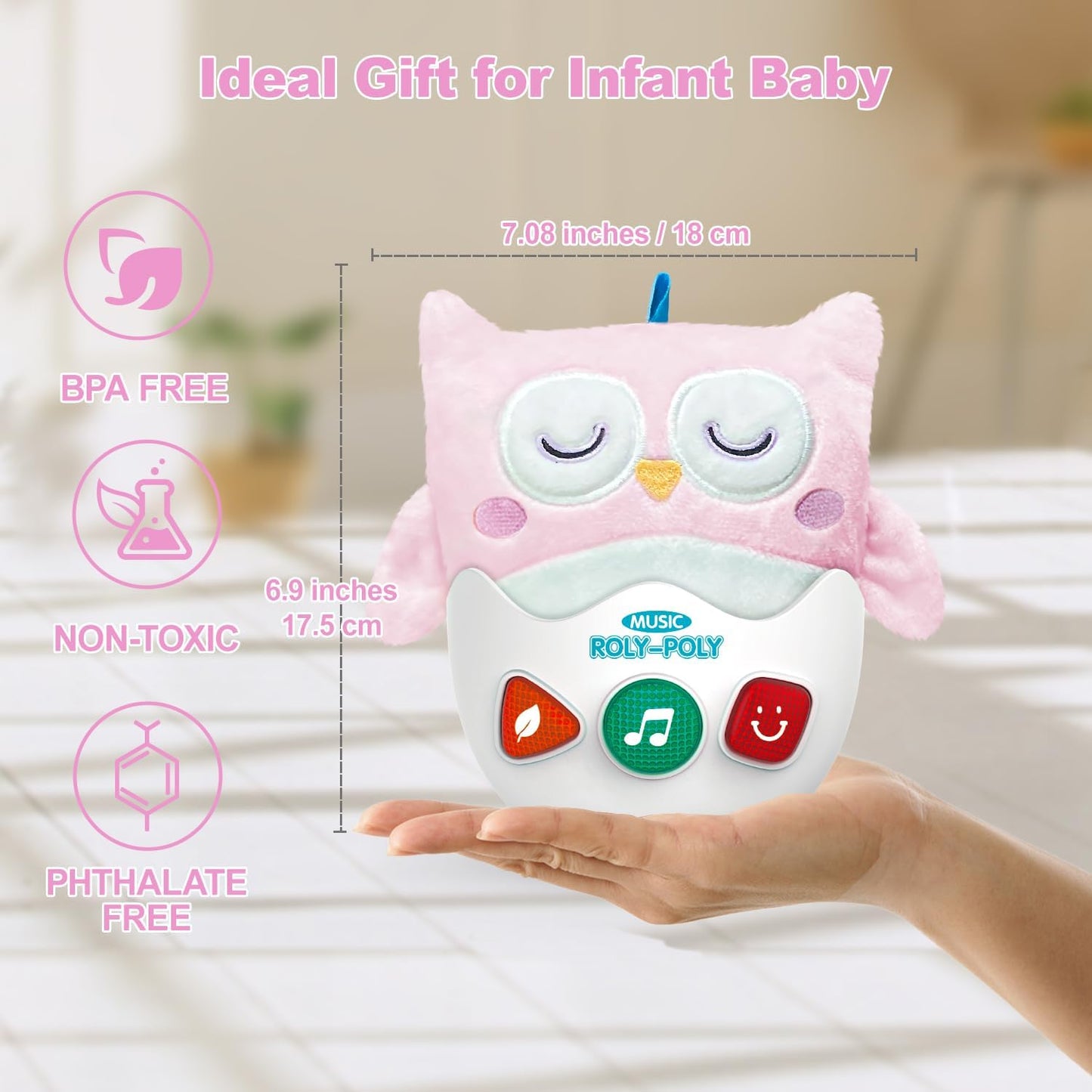 Baby Toys 0-6-12 Months, Plush Owl Stuffed Animal Musical Toys with Light & Sounds, Infant Roly-Poly Sensory Birthday Easter Egg Gift for Newborn Boys & Girls