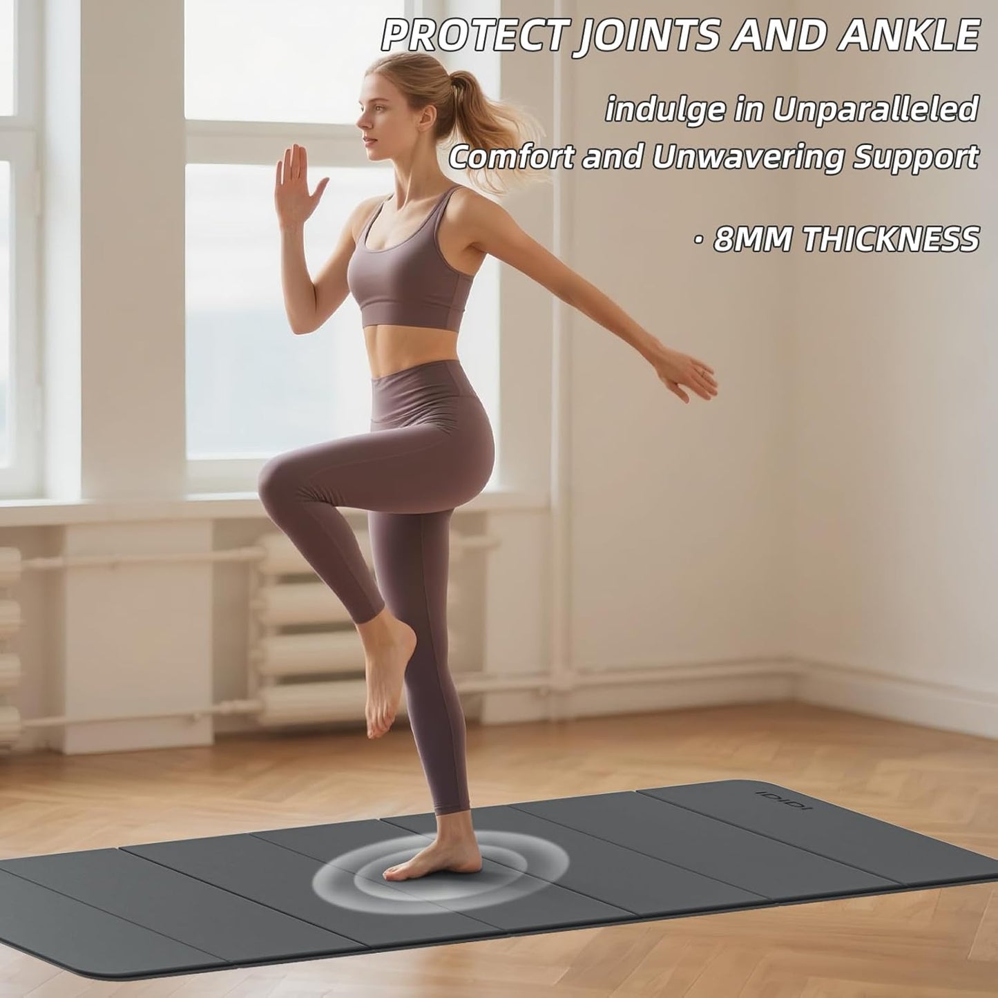 Foldable Yoga Mat Extra Thick 0.32 Inches Eco-Friendly POE Material, Non-Slip Design Fitness Mats, Multi-Purpose Workout Mats For Studio or Home Use (70 x 24 x 0.32 inches）