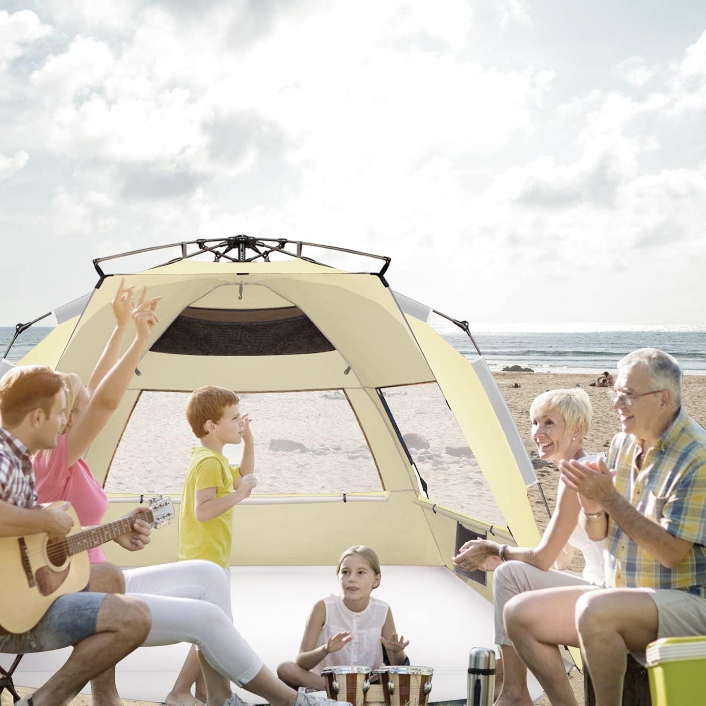 Oileus XX-Large Pop Up Beach Tent Sun Shelter for 5-6 Person Portable Sun Shade Instant Tent for Beach with Carrying Bag, Stakes, 6 Sand Pockets, Anti UV for Fishing Hiking Camping Khaki