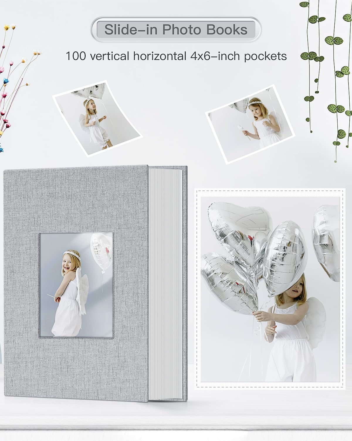 popotop Photo Album 4x6-100 Photos Photo Books with 100 Vertical Pockets,Linen Cover Albums for Family Wedding Anniversary Baby Vacation Pictures
