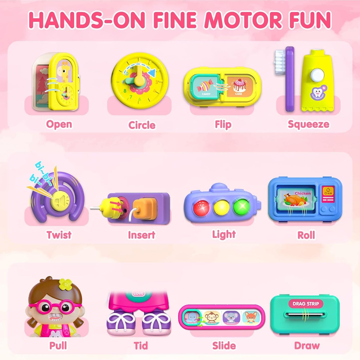 Baby Montessori Busy Board for 1-2 Year Old Boy Girl Gift,Musical Toddler Toys for 1+ Year Old,Early Educational Montessori Toy for Toddlers 1-3,Birthday Gifts for 1+Year Old Girl