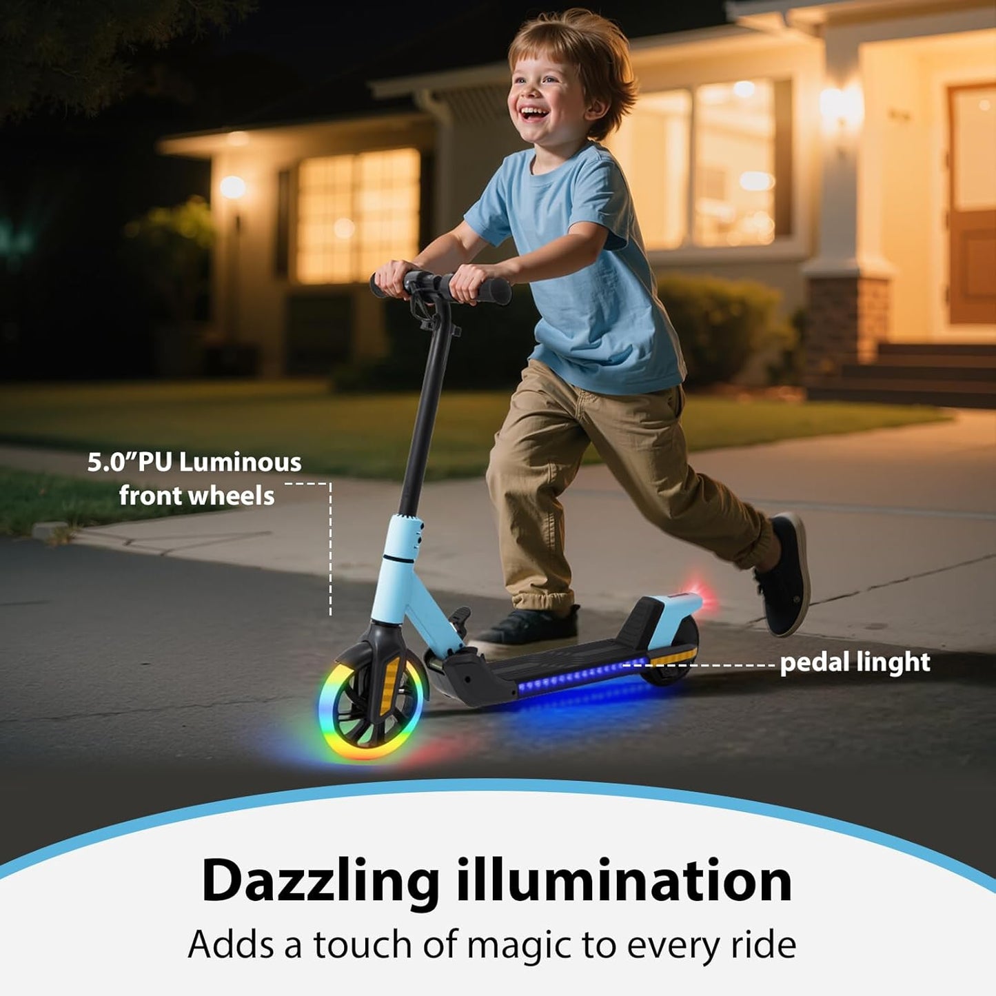Foldable Children's Electric Scooter (Ages 6-14) - Top Speed 16 km/h, Maximum Range 8 km, 7-inch Illuminated Front Wheel, 6-inch Solid Rear Wheel