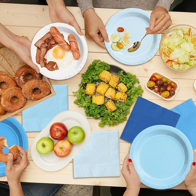 CMUSKO 150Pcs Blue Plates and Napkins-Light Blue Party Supplies Gradient Blue Disposable Tableware Serves 50 for Birthday,Baby Shower,Wedding