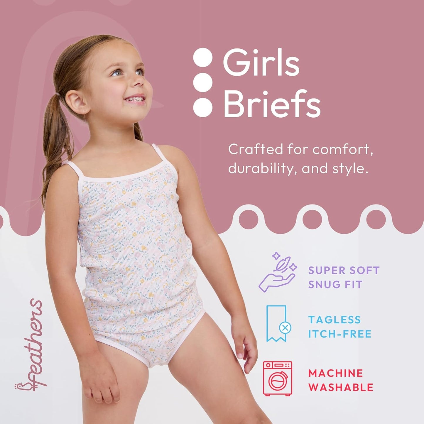 Feathers Floral Print Snug Tagless Cotton Underwear – Girls Underwear Briefs Super Soft Panties (3 Pack)