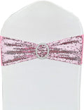 10 Pcs Chair Sashes Sequin Stretch Chair Bands Spandex Polyester Bows for Party Hotel Wedding Banquets Decoration - Pink