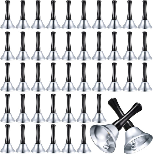 Yeshone 50 Pcs Loud Hand Bell Bulk Dinner Service Bell for Food Line Care for The Sick and Elderly Alarm Ringing Call for Pets Jingles Weddings Christmas Decoration(Silver)