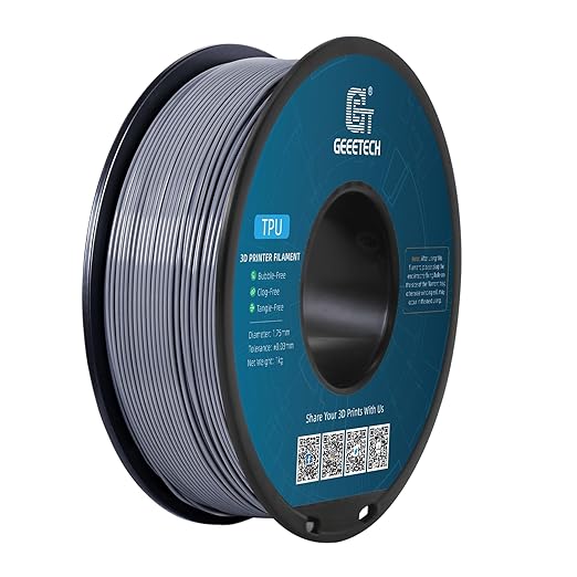 Geeetech TPU Filament 1.75mm, Shore 95A Flexible 3D Printer Filament with High Elasticity, 1KG (2.2lbs) Spool, Dimensional Accuracy ±0.03mm, Fits Most FDM Printers (Clear Silver)