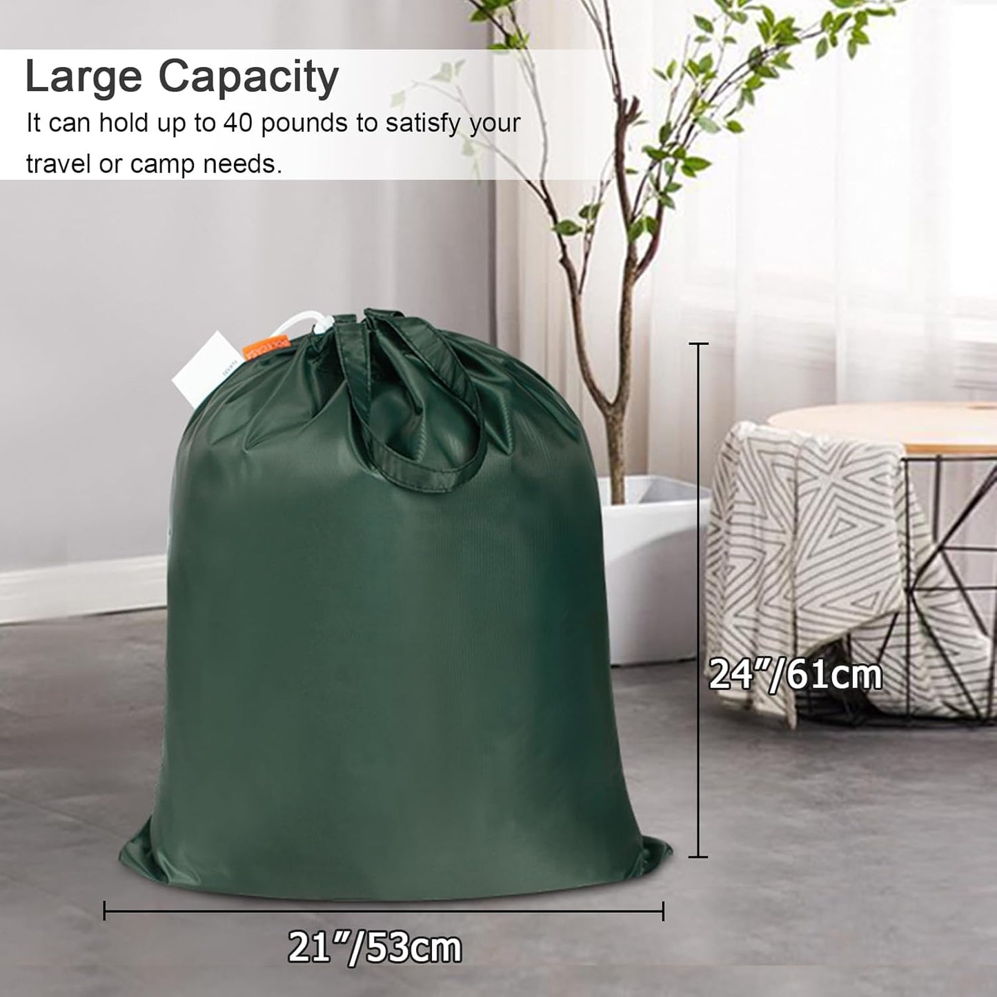 Polecasa Small Heavy Duty Laundry Bag with 130gsm Tear Resistant Fabric and Handles, Easy to Carry Durable Dirty Clothes Drawstring Bag, Perfect for College Dorm, Travel 21”x24”, Green