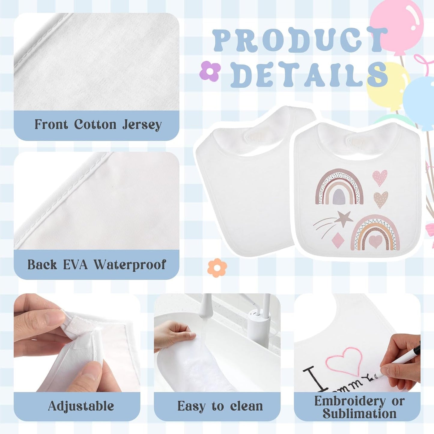 Toulite 50 Pcs White Bibs for Baby Washable Reusable Waterproof Cotton Feeder Bibs with Double Sided Design