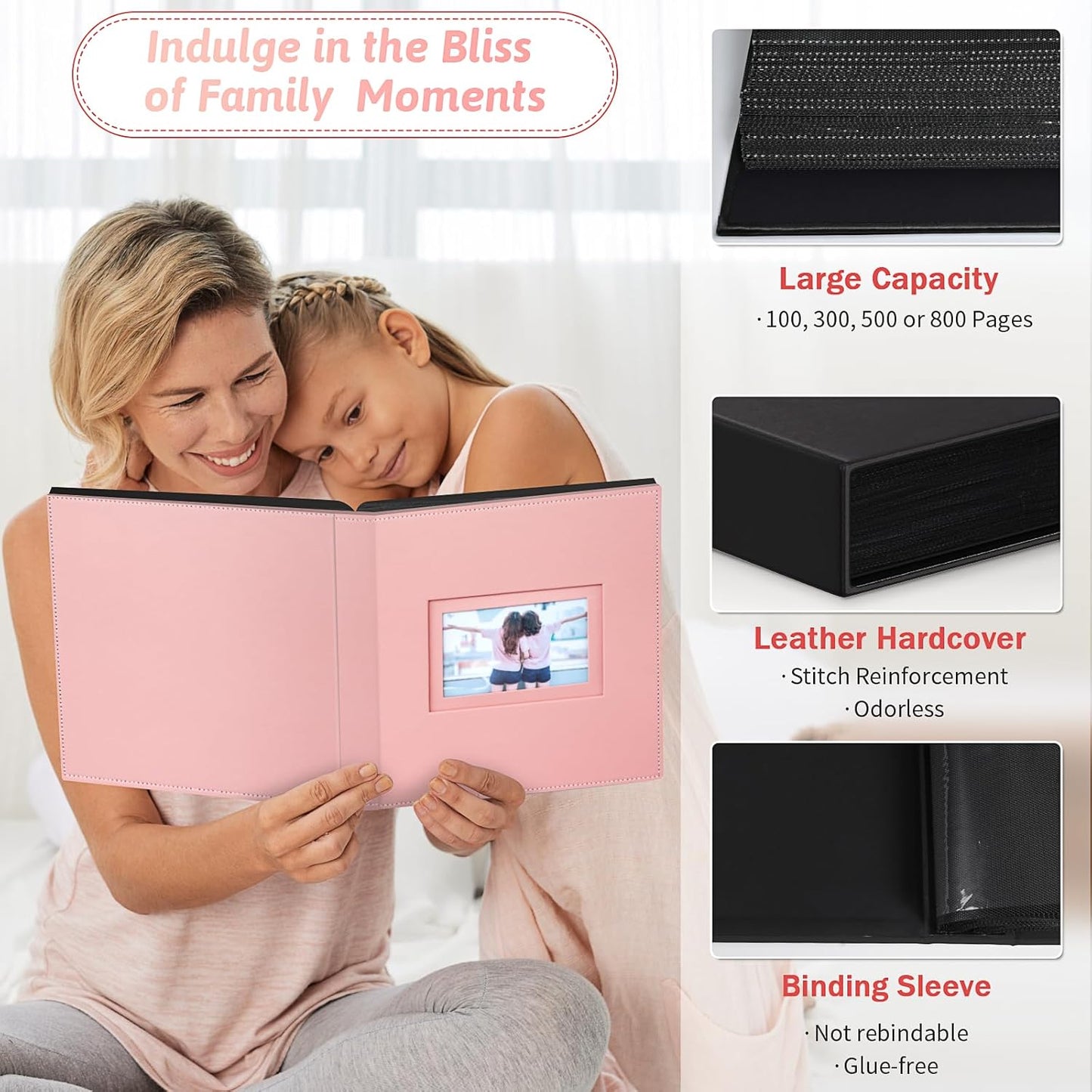 Popotop Photo Album 4x6 300 Pockets with Leather Hardcover Cover, Small Photo Album Holder Book with 50Pcs Pages for Family Travel Wedding Baby Gifts