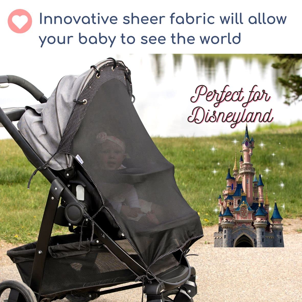 Stroller Sun Shade - Universal UV Protection Cover for Strollers Sunshade with See Through, Clip-On Sun Blocker, Sun Shield for Baby, Breathable Adjustable Fit, Full Coverage, X-Large