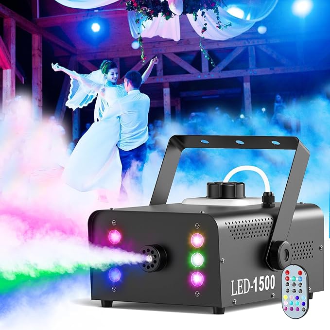 Fog Machine with 6 RGB LED Lights, 1500W Smoke Machine for Stage Party Halloween Christmas DJ Performance Wedding