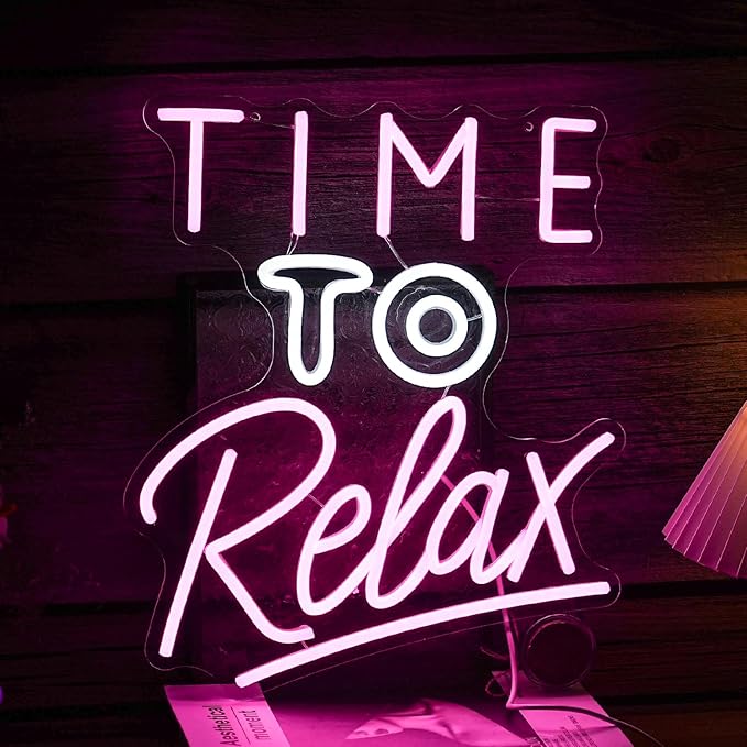 Time To Relax Neon Sign Pink White Letter Led Neon Lights Wall Decor Dimmable Relax Light Up Signs USB Powered with Switch Neon Signs for Spa Massage Bedroom Decor Bar Party Wedding