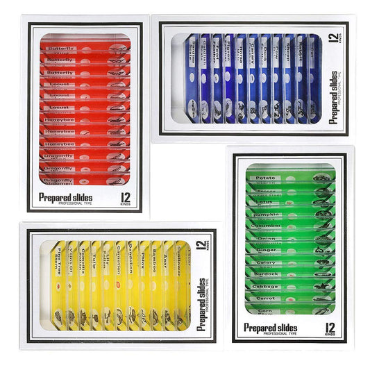 Prepared Microscope Slides for Kids, 48pcs Plastic Animals Insects Plants Flowers Sample Specimens for Students Children Homeschooling Biology Science Programs