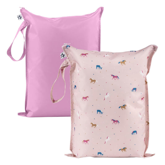 Tiny Twinkle Mess-Proof Waterproof Wet Dry Bag | 2-Pack Reusable Wet Bags for Swimsuits & Baby Clothes | Leakproof Wet Bag for Travel & Diaper Changes for Baby (Unicorn)
