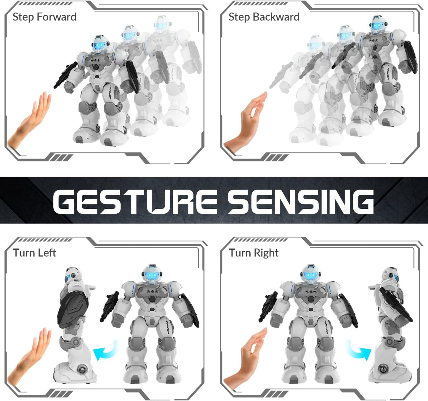 STEMTRON Robot Toys for Kids, Programmable Remote Control Robot with Intelligent Gesture Sensing, Recharge, Singing & Dancing Mode, Launcher (White)