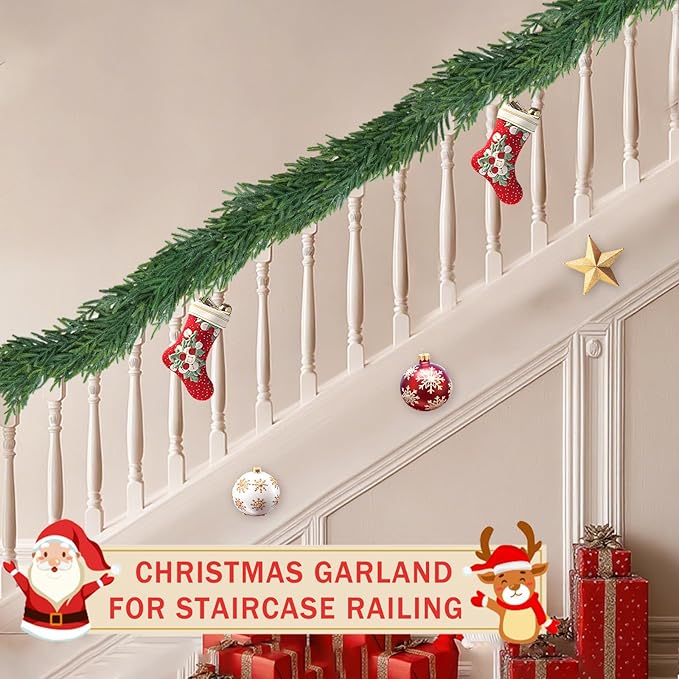 Christmas Cedar Garland for Staircase Real Touch Droopy Bendable Lifelike Faux Xmas Garlands for Decoration Christmas Green Pine Mantle Garland Thanksgiving Table Decorations Outdoor Indoor 6ft