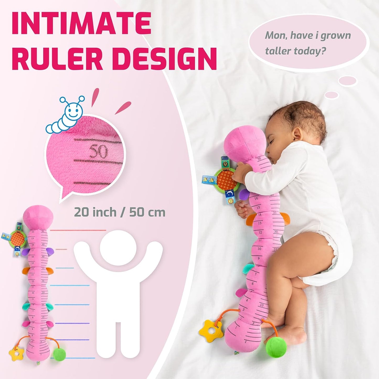 Sumobaby Baby Toys 0-6 6-12 Months,Music Caterpillar Plush Toy with Baby Mirror, Pull String&Crinkle Rattle,Infant Sensory Toys,Tummy Time for 0-3-6-12 Month Boys Girls Newborn Gifts (Pink-Leaf)