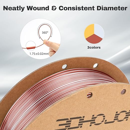 Silk PLA Filament 1.75mm Gold Silver Copper Triple Color PLA 3D Printer Filament 3 in 1 Coextrusion 1KG Spool(2.2lbs) 3D Printing Filament Dimensional Accuracy +/- 0.03mm