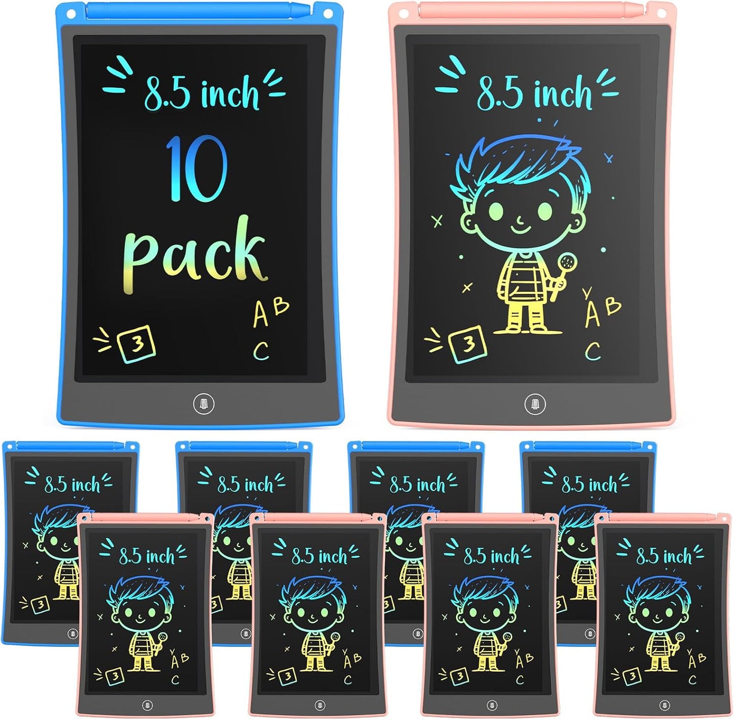 TEKFUN 10 Pack LCD Writing Tablet with Stylus, 8.5in Erasable Doodle Board Mess Free Drawing Pad for Kids, Car Trip Educational Toys Birthday Christmas Gift for 3 4 5 6 7 Girls Boys