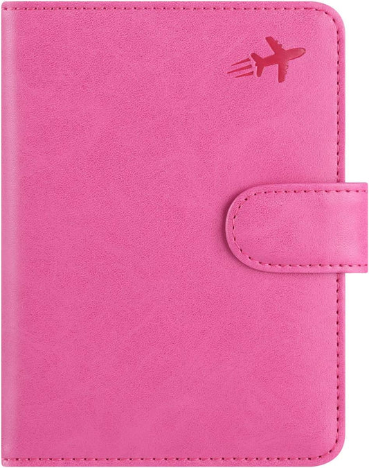 Passport Holder Cover Wallet RFID Blocking Leather Card Case Travel Accessories for Women Men (#Pink)