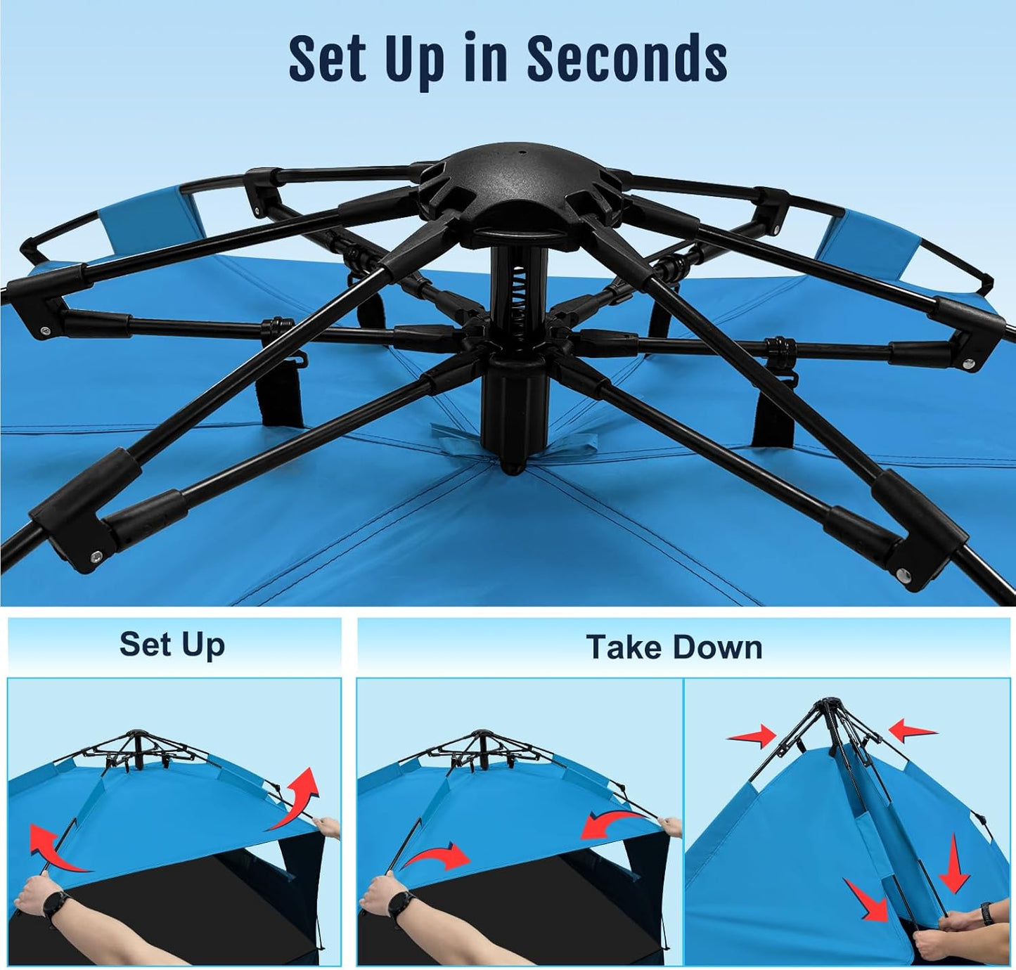 WhiteFang Deluxe Pop Up Beach Tent Sun Shade Shelter for 3-4/5-6 Person, UV Protection, Extendable Floor with 3 Ventilating Windows Plus Carrying Bag, Stakes, and Guy Lines