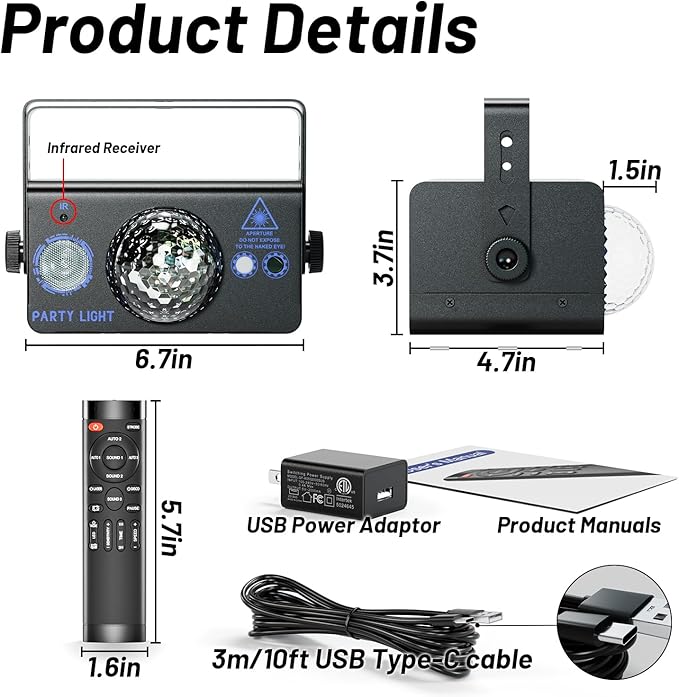 Party Lights Dj Disco Ball Light, LED Stage Strobe Lights Sound Activated with Remote Control for Xmas Club Bar Parties Holiday Christmas Birthday Wedding Home Decoration