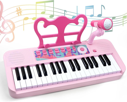 Kids Piano Keyboard Toy for Girls - 37 Keys Pink Toddler Piano with Microphone and Two Speakers, Electronics Musical Instrument,Christmas Birthday Gifts for Kids 3 4 5 6 7 8 Year Old Boys and Girls
