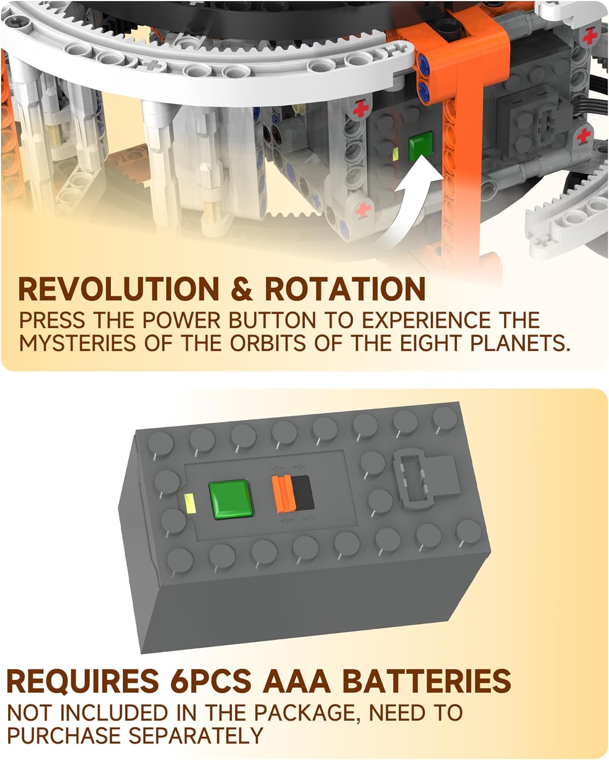 Solar System Building Set with Light, Rotatable STEM Educational Toys with 8 Planets, Electric Manual Mode Spinning Space Toys for Astronomy Learning, Gift for Boys Girls Age 6-12(1282pcs)